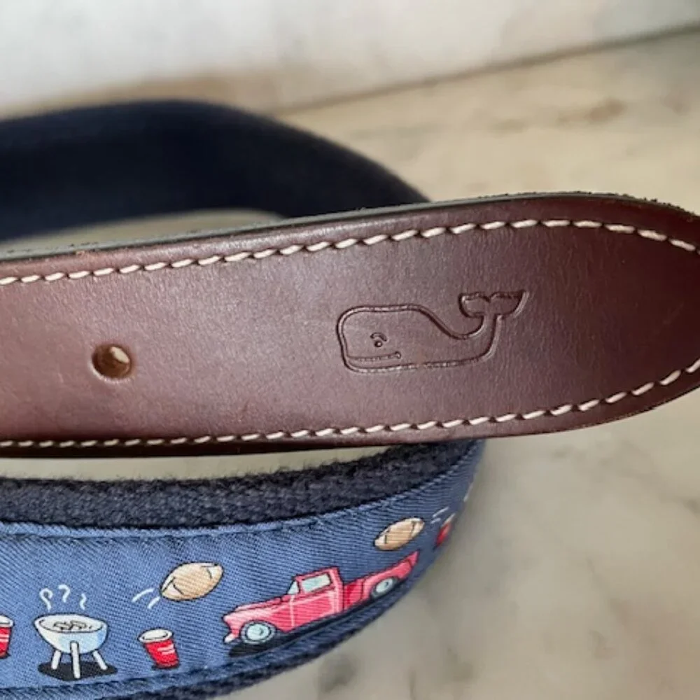 VINEYARD VINES Game Day Blue Ribbon D-Ring Belt Vintage 30